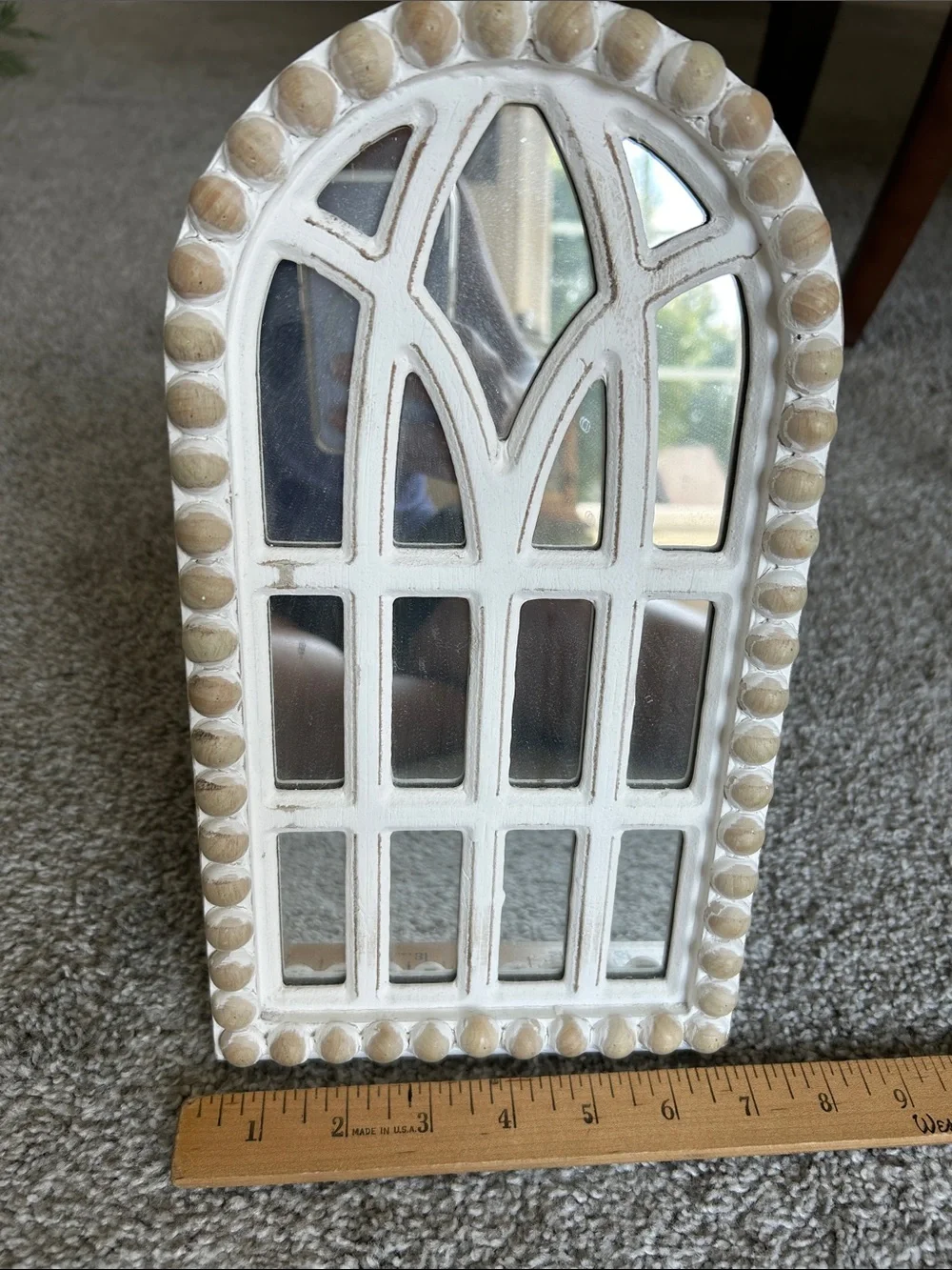 Hobby Lobby White Arched Windowpane Wall Mirror with Beige Bead Trim